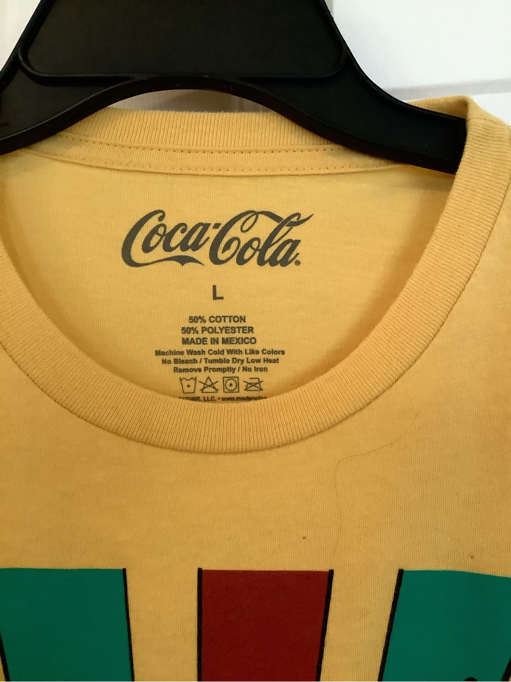 Coca Cola Yellow Graphic Tee with Teal & Maroon Print - Picture 4 of 4
